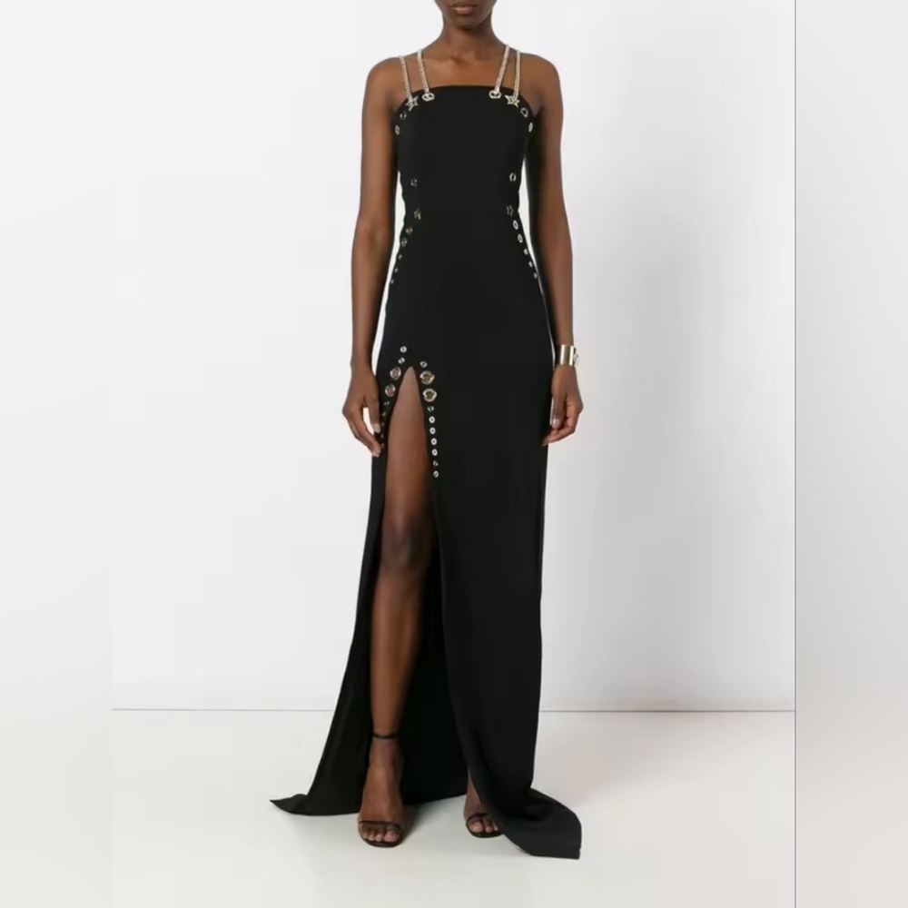 NWOT Grommet Chain Strap Sexy Bodycon Slit Cocktail Formal Party Evening Dress